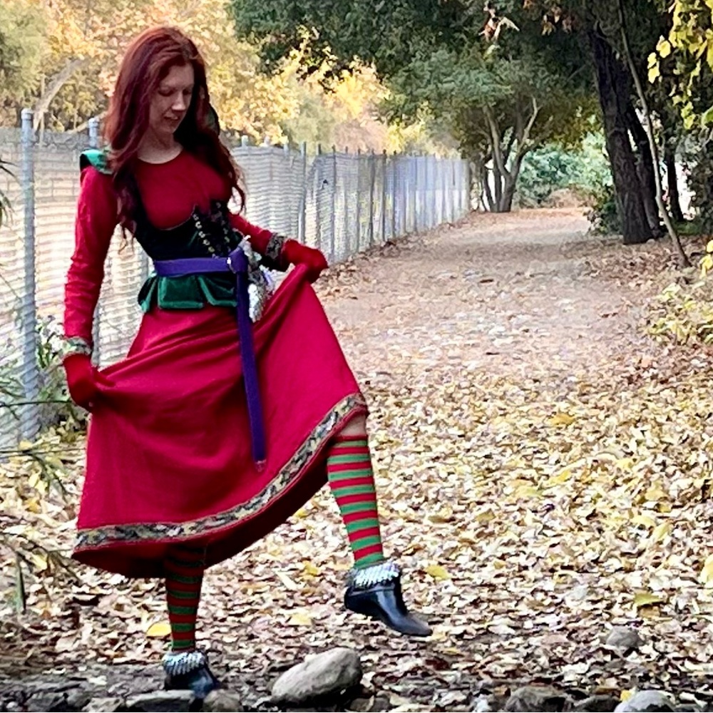 ARMSTREET RED ELISE DRESS MEDIEVAL LARP SCA RENFAIRE MAXI LONG SLEEVE LINEN